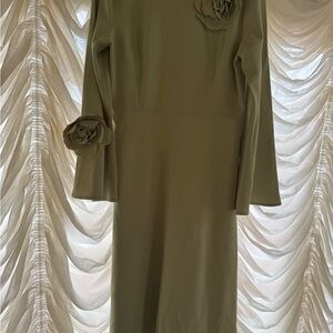 Elegant Olive Green Dress with Floral Accents